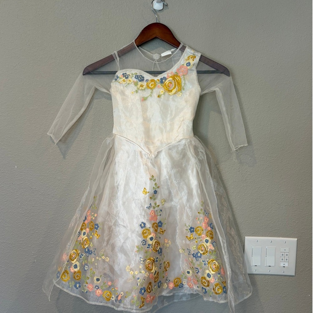 Rare Disney Live Action Cinderella Girl Floral Embroidery Costume Dress White 4T
